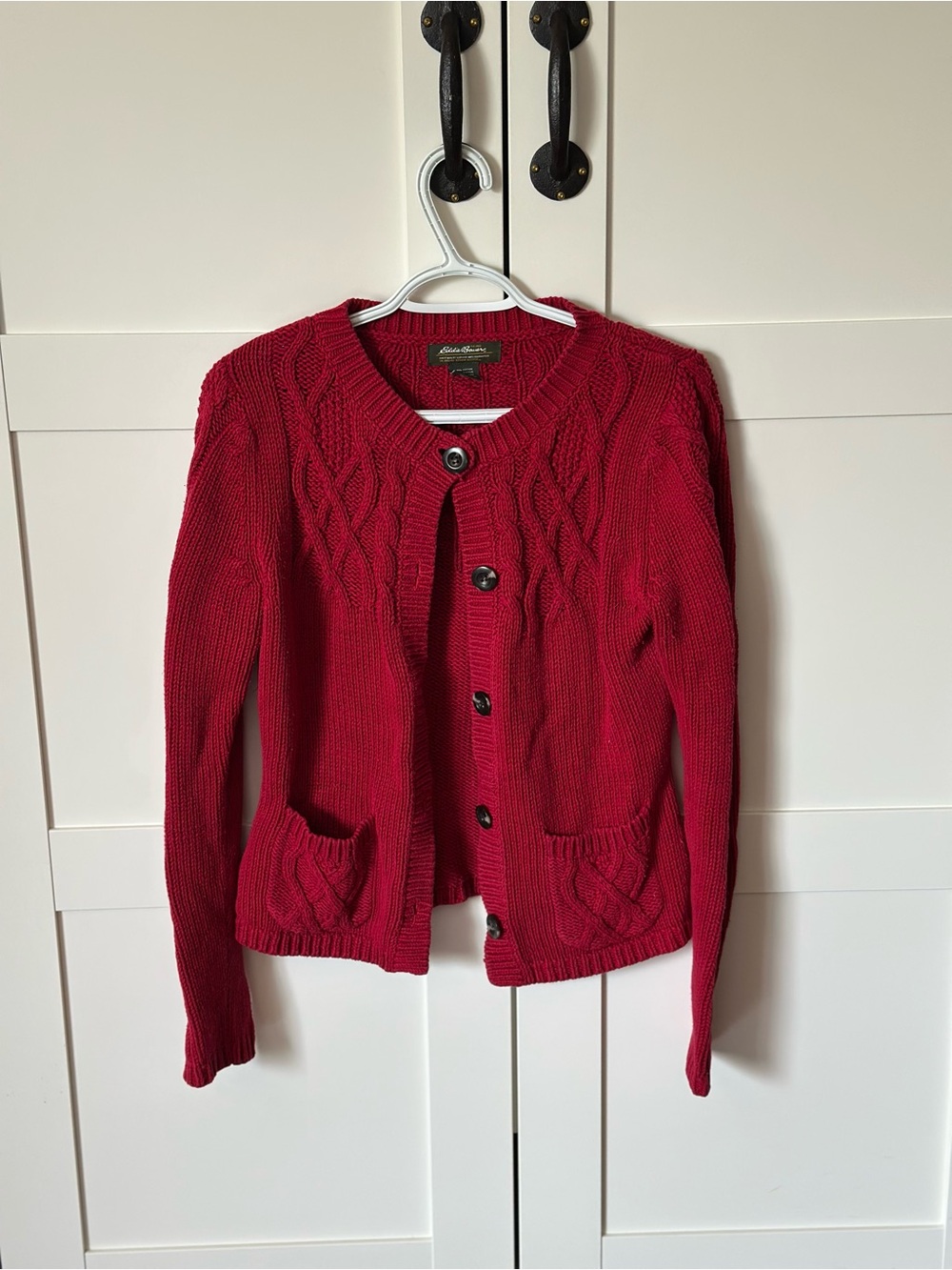 Eddie Bauer Cranberry Cable-Knit Button Cardigan